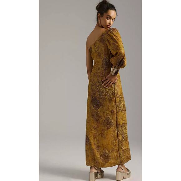 Anthropologie Nirmooha One Shoulder Shine Golden Beaded Formal Dress Medium NWT - Picture 4 of 4